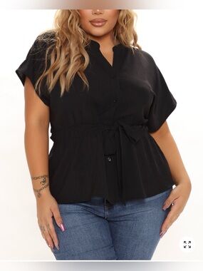Fashion Nova Classic Black Tie-Waist Blouse - Women's Plus